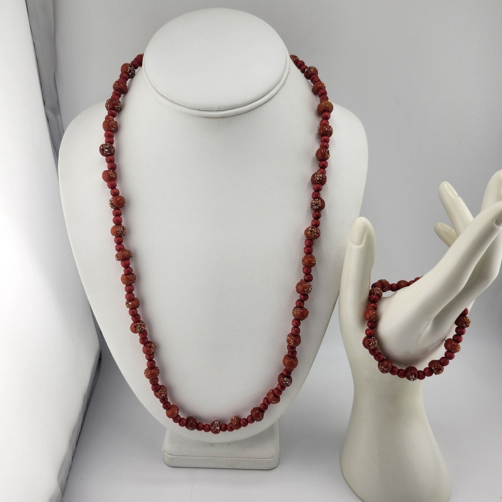 Red Beaded Necklace And Bracelet